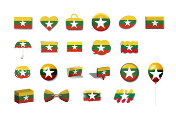 ミャンマー　国旗イラスト21種