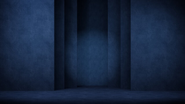 3d illustration rendering product setting stage podium abstract minimalistic geometry minimal geometric shapes interior object placement blue background room 