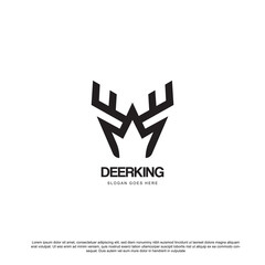 Creative deer king logo design. Crown with deer head vector