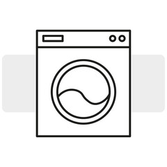 Flat washing machine icon for clothing design. Linear black icon. Vector illustration. stock image. 