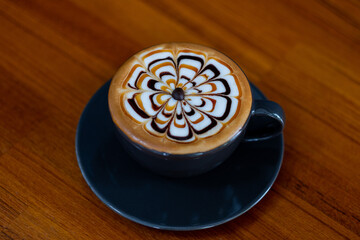 hot latte art coffee on table, relax time