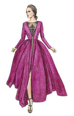 Fashion Model in a Magenta Dress