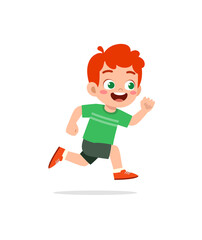 little kid with run pose and feel happy