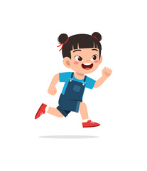little kid with run pose and feel happy