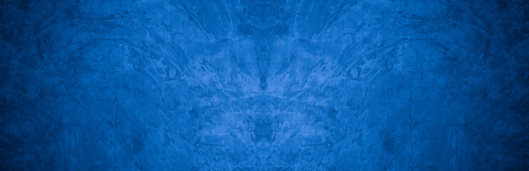 Old wall pattern texture cement blue dark abstract  blue color design are light with black gradient background.