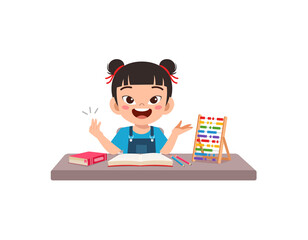 little kid study math and feel happy