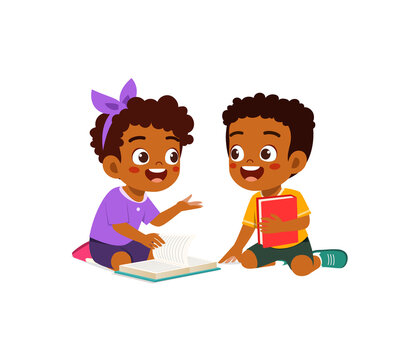 little kid read a book with friend