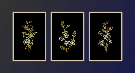 Modern boho abstract trendy background design. golden plant painting