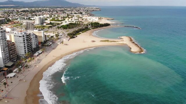 Aerial View Of The Resort Town By The Sea With A Sandy Beach (Vinaros, Spain)