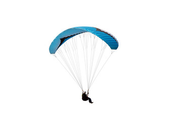 Beautiful paraglider in flight on isolated white background.