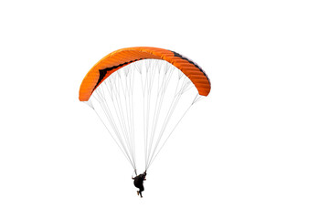Beautiful paraglider in flight on isolated white background.