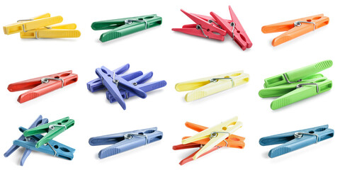 Colorful clothespins isolated on white