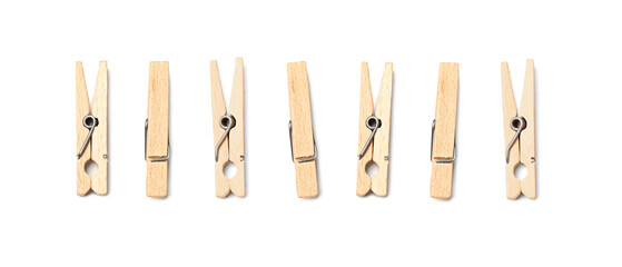 Wooden clothespins isolated on white