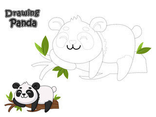 Drawing and coloring cute cartoon Panda. Educational game and Worksheets for kid. Vector Illustration