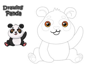 Drawing and coloring cute cartoon Panda. Educational game and Worksheets for kid. Vector Illustration