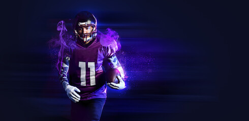 American football player on dark background with space for text
