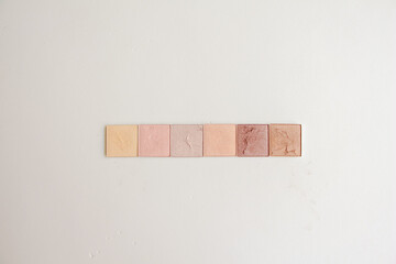 eye shadow make up palette on white background for Beauty and cosmetic products concept. Copy space. top view.