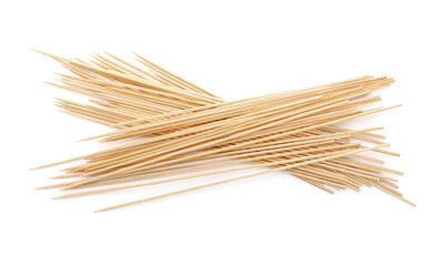 Wooden skewers on white background
