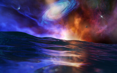 Nebula in outer space, planets and galaxy