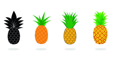 Pineapple collection. Illustration of pineapple fruit with isolated cartoon style on white background. summer fruits, for a healthy and natural life, Vector illustration.