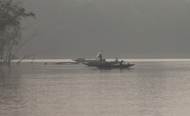 Fishing boats on river at Sundarbans National Park,Bangladesh.