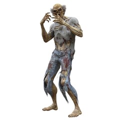 Zombie male isolated white background 3d illustration