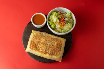 Swiss Crepe with Lettuce Salad, Tomatoes and Homemade Tomato Sauce