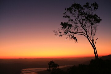 purple orange sun In the morning at Doi Samer Dao in Thailand