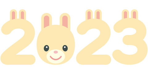 かわいいウサギとウサ耳付き数字の2023イラスト
