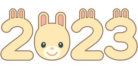 かわいいウサギとウサ耳付き数字の2023イラスト（線あり）