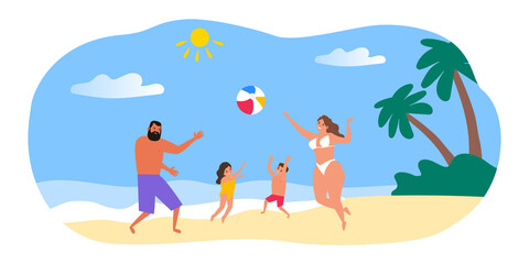 happy family play ball on the beach summer vacation