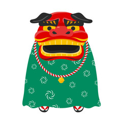 日本の正月小物「獅子舞」のベクターイラスト。