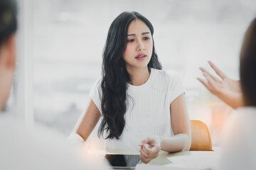 Managers discussing business ideas during the meeting, CEO Asian business concept