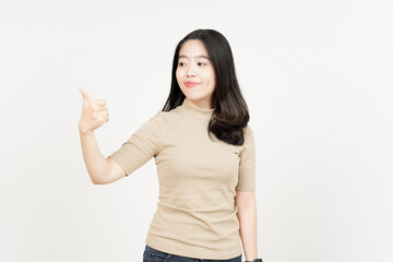 Showing Thumbs Up Of Beautiful Asian Woman Isolated On White Background