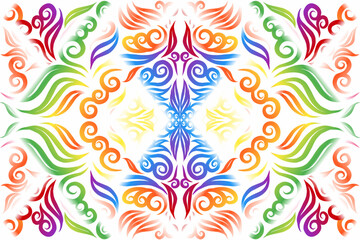 Beautiful glow rainbow colour caleidoscope gradient flower line art pattern wallpaper of indonesian traditional abstract batik  ethnic dayak ornament for commercial  ads