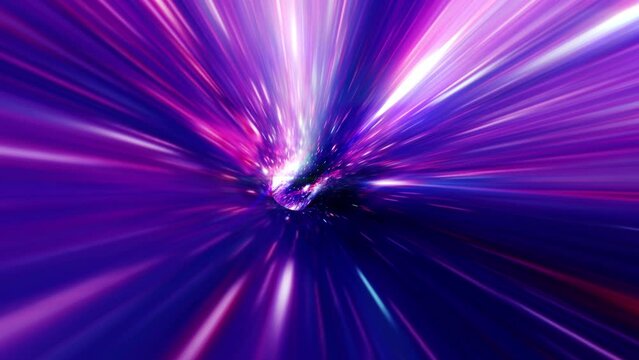 Abstract pink purple blue hyperspace warp tunnel through time and space animation. 4K 3D Loop Sci-Fi interstellar travel through wormhole in hyperspace vortex tunnel. Abstract teleportation velocity 
