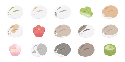 年賀はがき素材セット　2023年　卯年　お正月の縁起物・松竹梅とかわいいウサギのイラスト