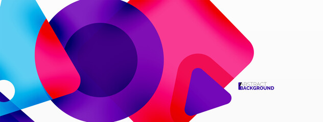 Fototapeta premium Primitive geometric shapes - line, triangle, square and circle composition. Vector geometric minimal abstract background for wallpaper, banner, background, landing page