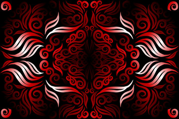  luxurious red and white gradien caleidoscope flower and leaf line art pattern of indonesian culture traditional batik ethnic dayak ornament for wallpaper ads background 