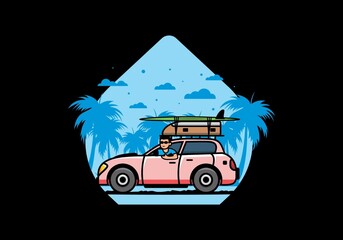 illustration of a man riding a car for vacation