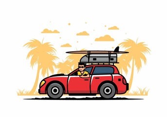Fototapeta na wymiar illustration of a man riding a car for vacation