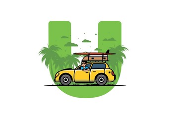 illustration of a man riding a car for vacation