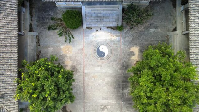 aerial view of religion architecture on hill in jinan qianfoshan scenic spot
