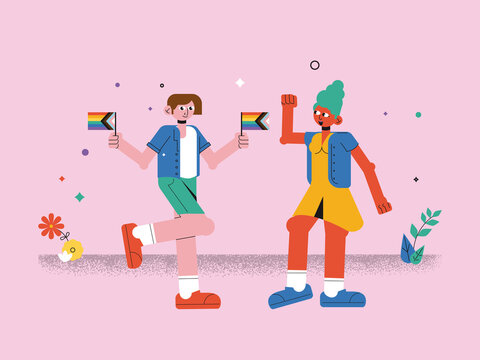 LGTBQ+ pride - People whit flag illustration