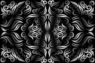 Beautiful black and white colour caleidoscope gradient flower line art pattern wallpaper of indonesian traditional abstract batik  ethnic dayak ornament for commercial  ads