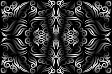 Beautiful black and white colour caleidoscope gradient flower line art pattern wallpaper of indonesian traditional abstract batik  ethnic dayak ornament for commercial  ads