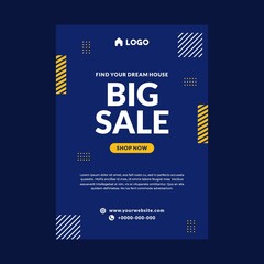 Blue and Yellow Geometric Discount Sale Poster Template Design