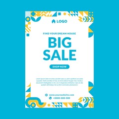 Blue and Yellow Geometric Discount Sale Poster Template Design