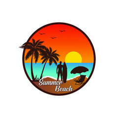 sunset beach gradient logo isolated on white background