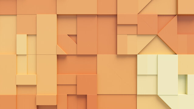Yellow and Orange 3D Shapes form a Futuristic abstract background. 3D Render . 